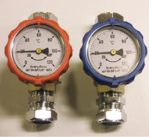 Ball valve with thermometer Red